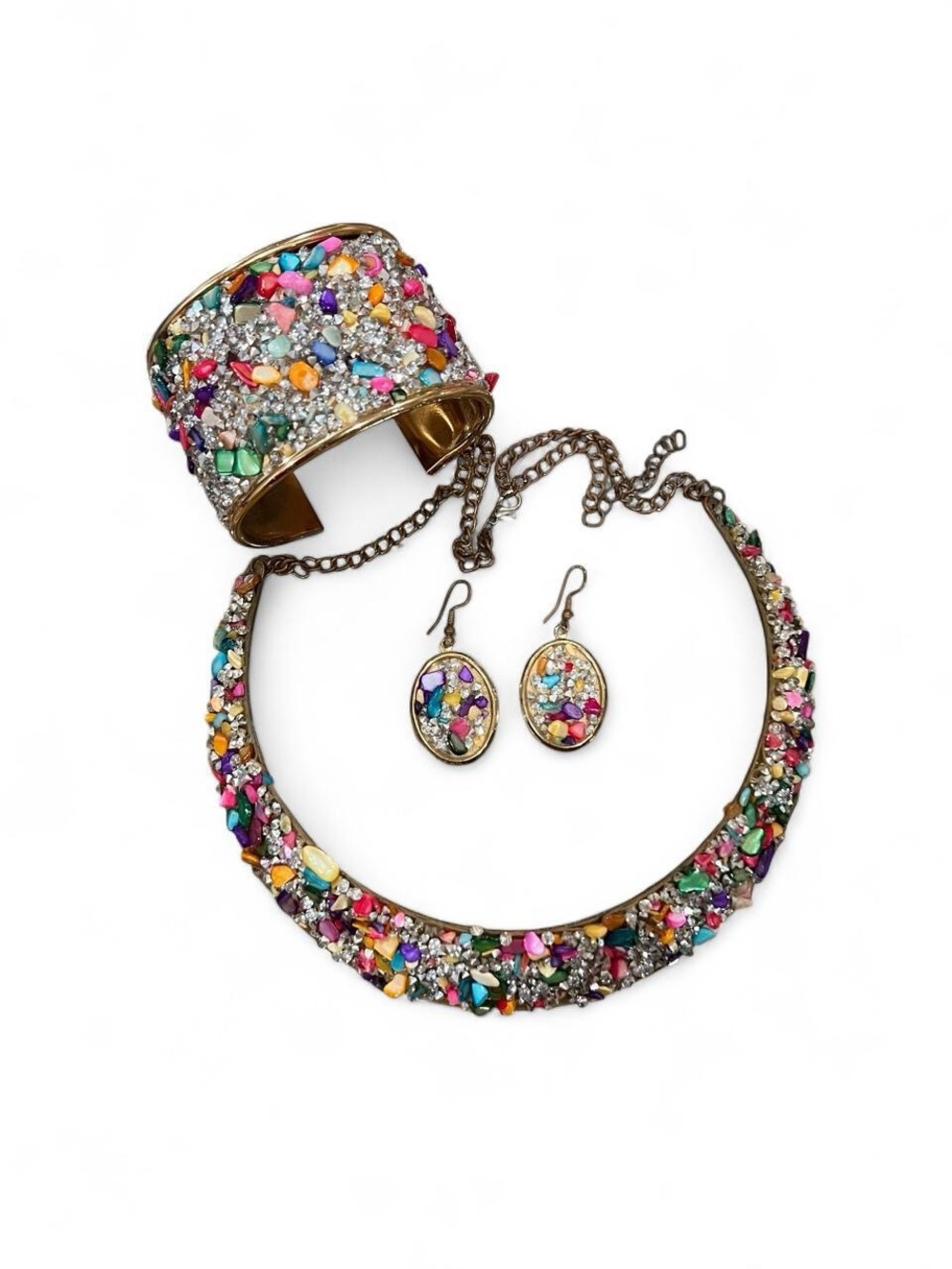Multicolor Crystal Statement Necklace, Bracelet & Earring Set